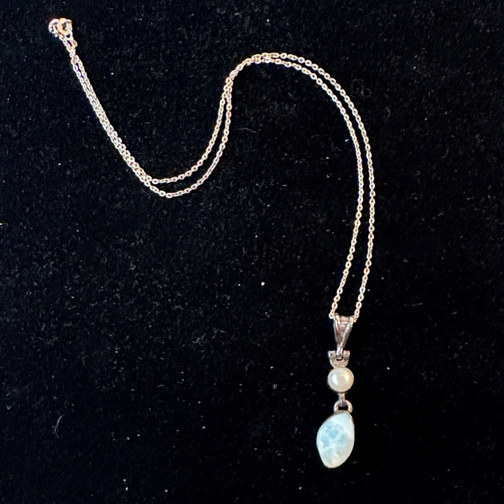 Larimar and Pearl 18” Sterling Necklace